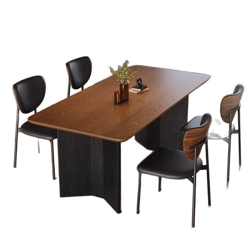 

Medieval style modern simple household ash wood grain solid wood dining table rectangle