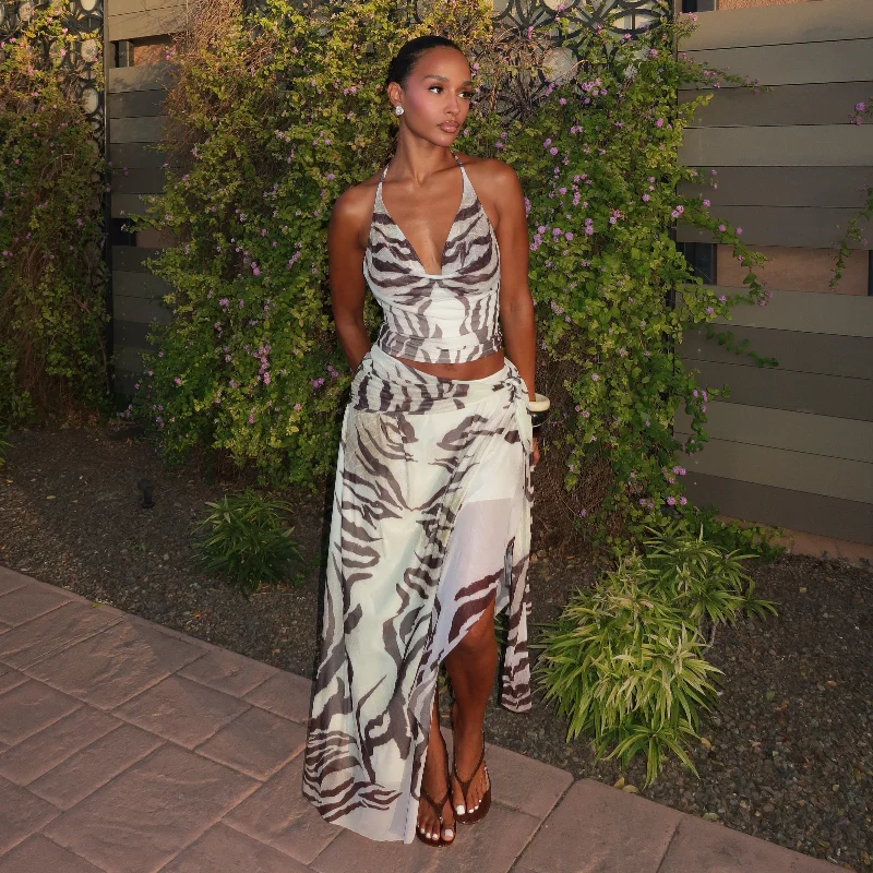 Sexy Y2k 2pc Set Halter Cowl Neck Crop Top Wrap Tie Skirt Sheer Mesh Women Elegant Night Club Vintage Summer Street Outfit