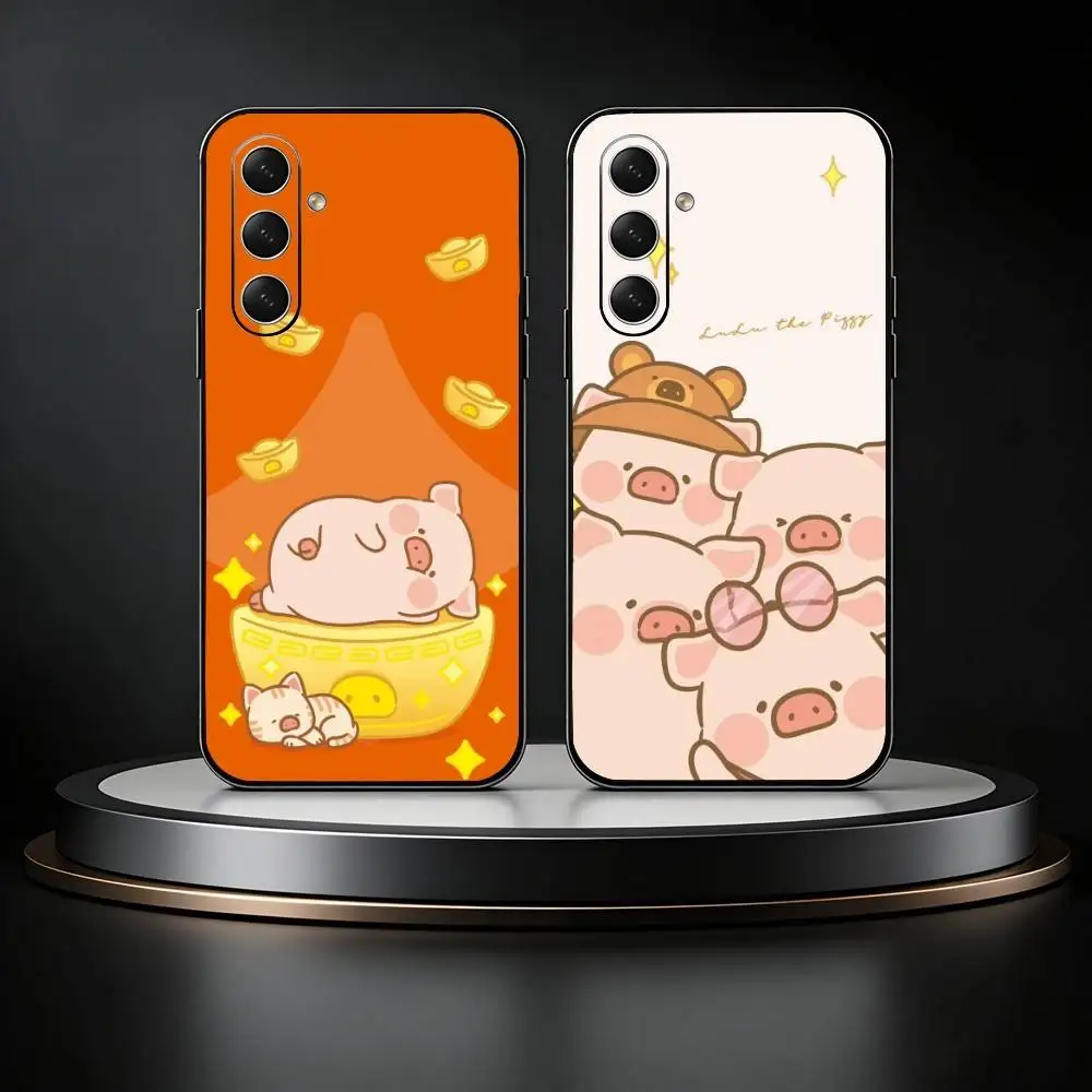 Cartoon LuLu Pig Phone Case For Samsung Galaxy A73,21,22,32,71,53,52,51,80,5G Soft Black Cover