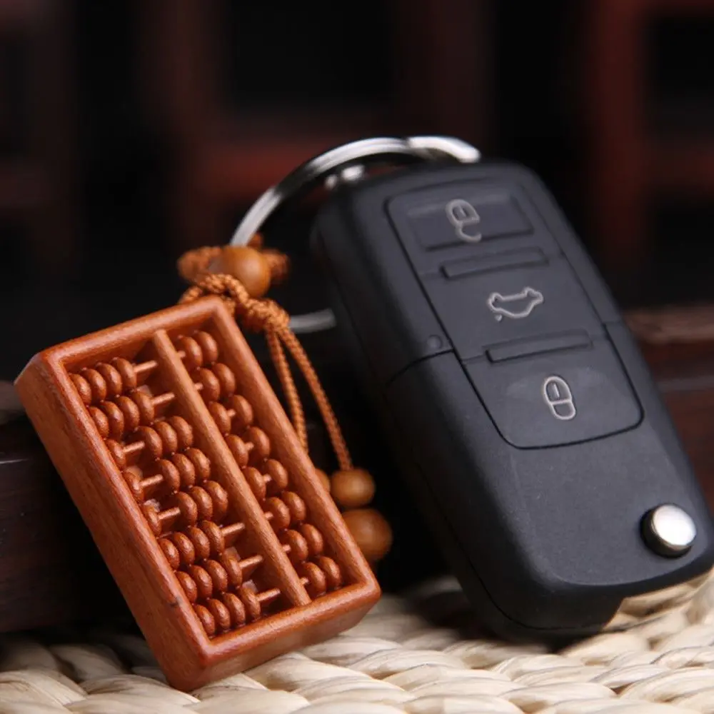 Unisex Wood Carving Craft Abacus Shaped Small Gift Key Ring Keychain Car Pendant