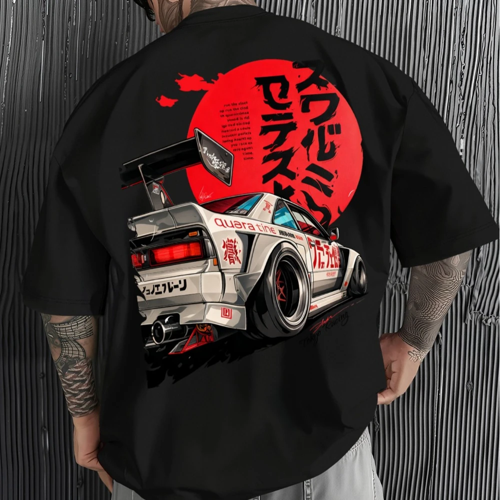 Camiseta con estampado de estilo de carreras de la era Showa japonesa, diseño moderno para hombres a la moda que aman la velocidad de las carreras
