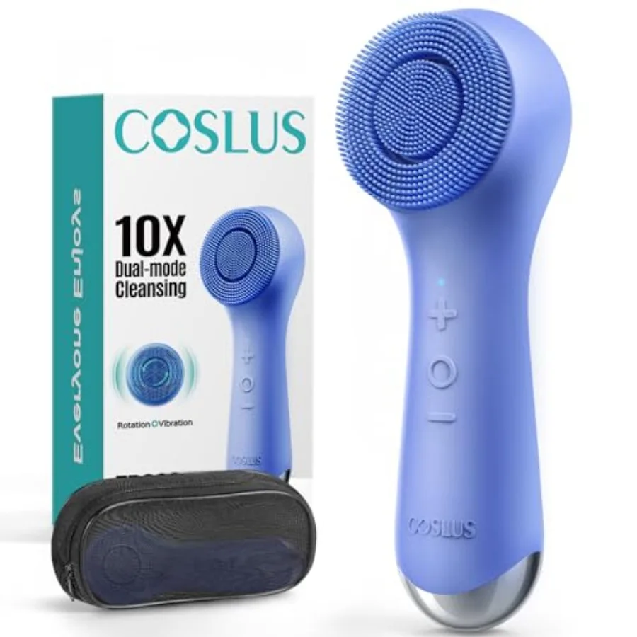 FBS03 Face Scrubber Facial Cleansing Brush: 2 in 1 Spin and Vibration Patented, Silicone Electric Exfoliator Scrubber with Auto