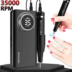 Taladro de uñas de 35000RPM con pantalla LCD HD, maestro de uñas recargable para manicura, fresadora de taladro de uñas portátil