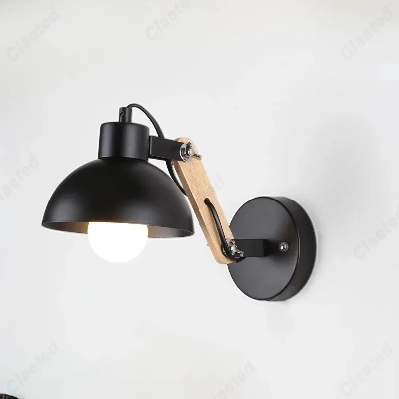 LED Minimalist E27 Wall Lamp with Wooden Telescopic Adjustment for Bedroom Living Room Study Dining Room Decoration Lighting