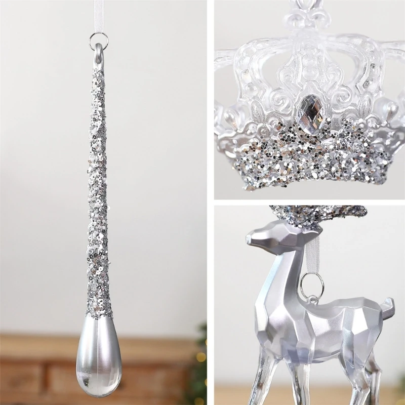  Christmas Tree Ornament with Ribbon Loop, Silver-Tone Finish, and Three-Part Construction for Indoor Seasonal Displays