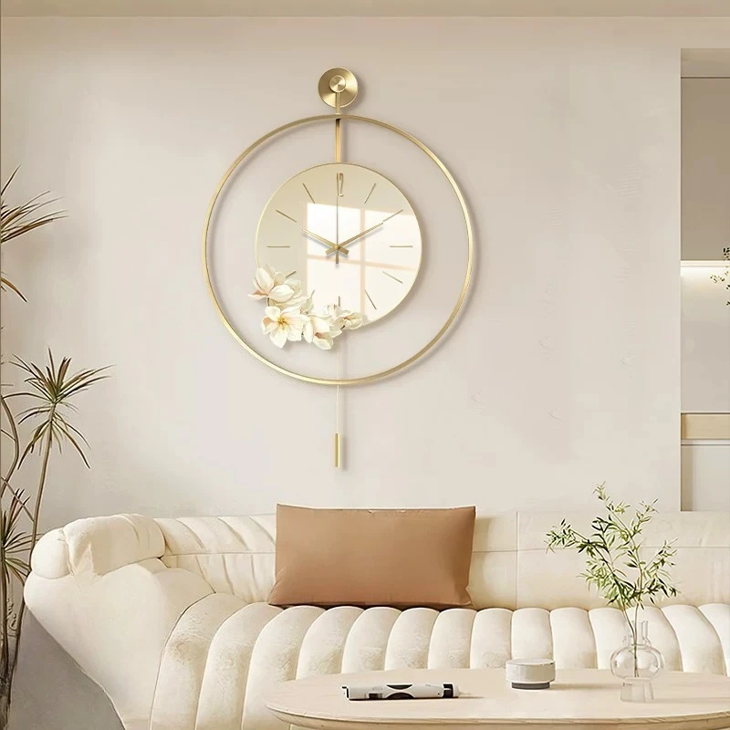 High-end Fresh Flower Exquisite Wall Clock Crystal Porcelain Craft Metal  Living Room Clock Nordic Simple Mute Watch Home decor