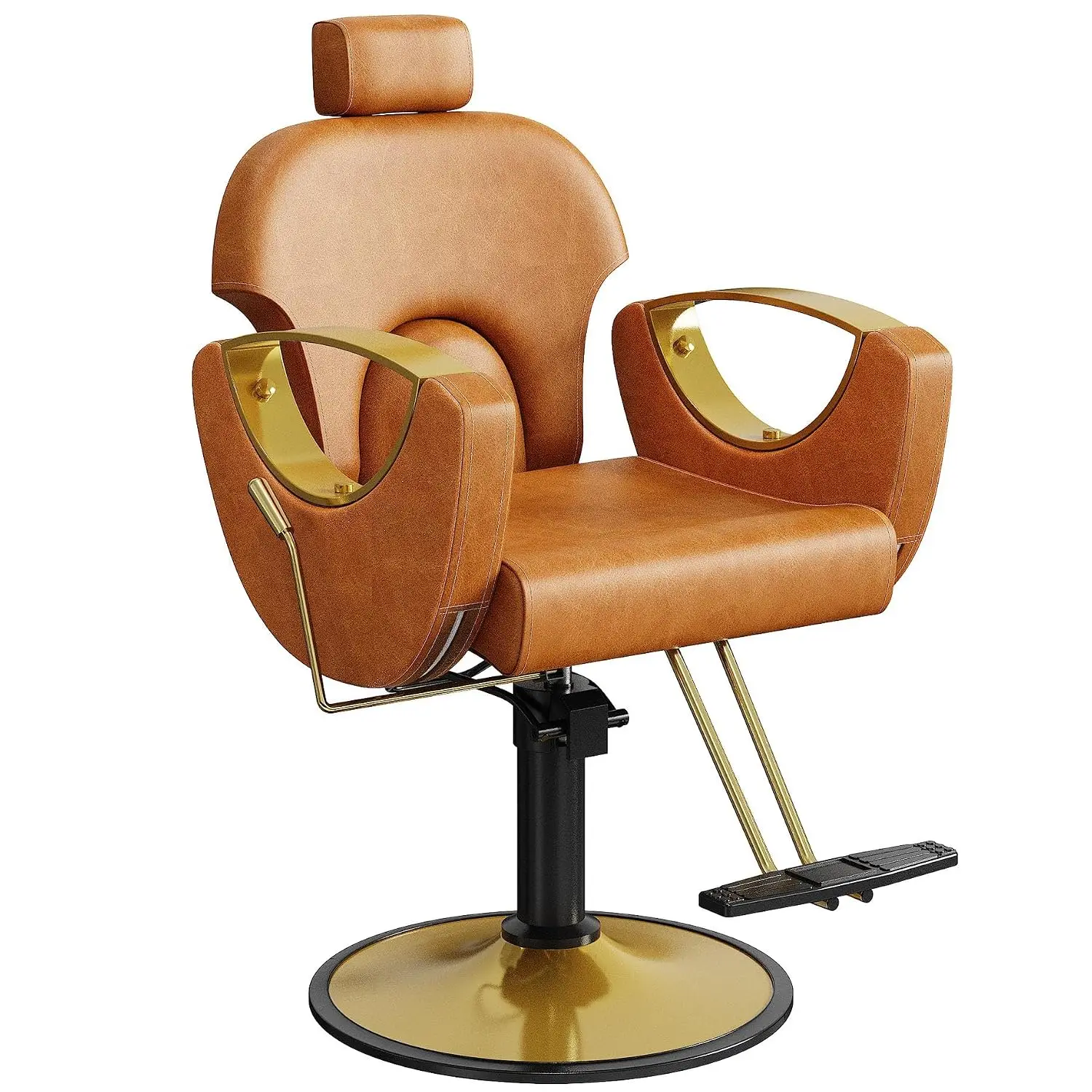 Hydraulic Barber Chair Height Adjustable Reclining 360° Rotation Shampoo Chair for Barbershop Hair Stylist Brown, Customized
