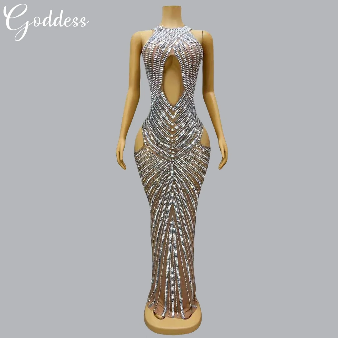 

Shining Diamond Mesh Sheer Sexy Dress Birthday Party Evening Dress Banquet Prom Crystal Dress Elegant Women's Beautiful Dress