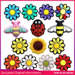 5 Pack Original Flowers Bug PVC Shoe Charms Designer Sandal Upper Decorations Accessories Cute Daisies and Bees Clogs Pin Buckle