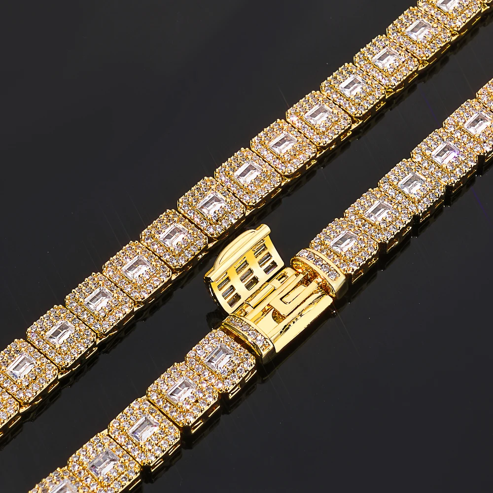 ESKEEM 7.5mm Iced Zirconia Cluster Tennisketting Bling Baguette met Ronde CZ Ketting Vrouwen Hip Hop Sieraden