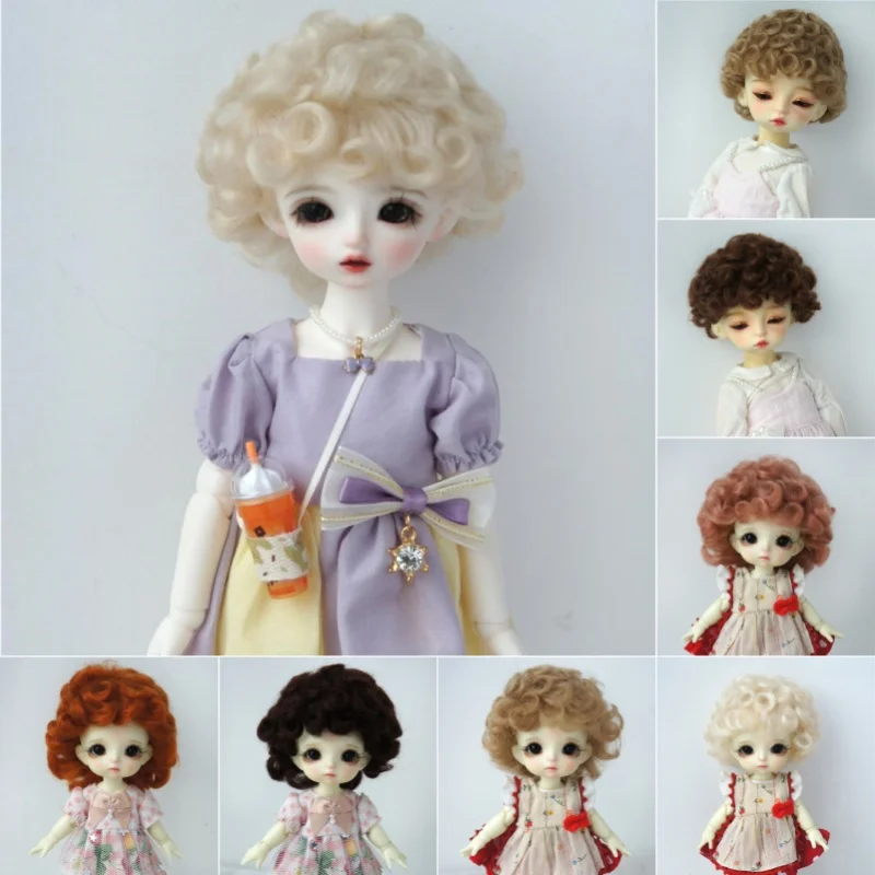 JD574 1/ 1/8 1/6 Mohair Doll Wigs For Size 4-5inch 5-6Inch 6-7Inch Doll Short Curls Mohair BJD Hair Lati Yellow Doll Accessories