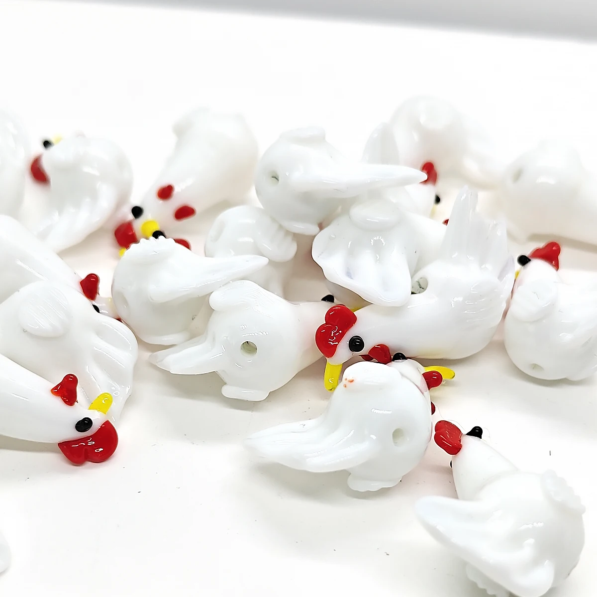 24mm 2pcs/4pcs White Hen Lampwork Glass Beads Large Chicken Farm Bird Charm for DIY Jewelry Making Necklace Bracelet Gift
