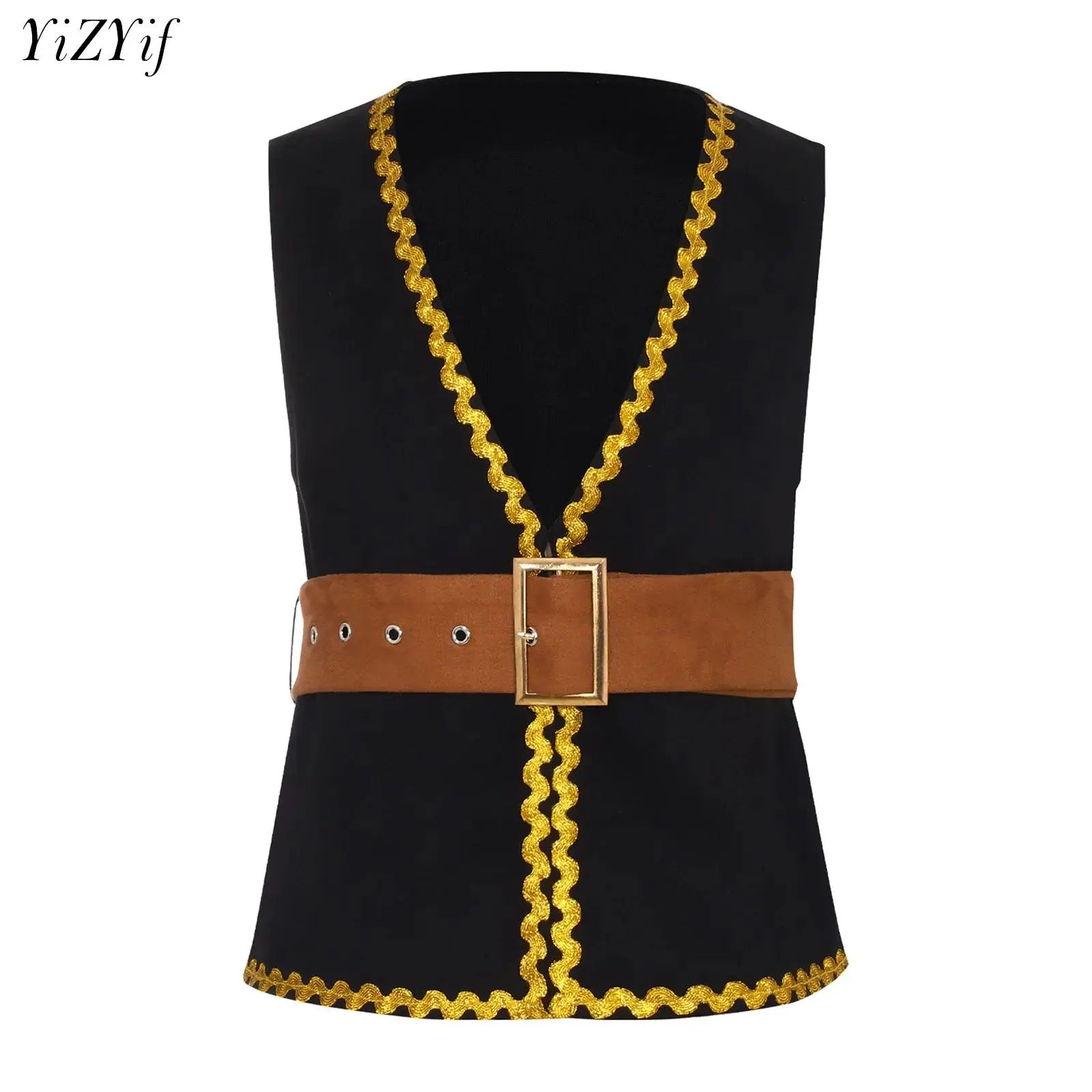 

Renaissance Fair Medieval Vest Waistcoat for Kids Halloween Cosplay Western Cowboy Cowgirl Dress Up Gold Trim Suede Leather Vest