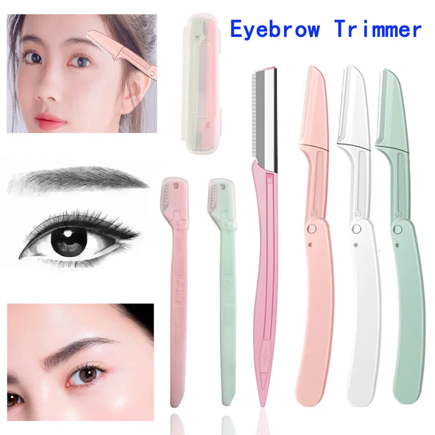 Portable Eyebrow Trimmer Set Mini  Foldable Hair Remover Set Women Face Razor Eyebrow Trimmers Blades Shaver Beauty Makeups Tool