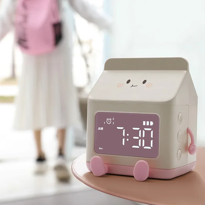 New Creative Milk Box Digital Alarm Clock Date Display Mini Countdown Cute Electronic Bedroom Table Clock