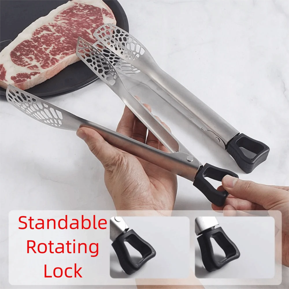 

Multipurpose Stainless Steel Barbecue Clip Heat Resistant Hollow Head Bread Clamp Long Handle Anti-scalding Cooking Clip Kitchen