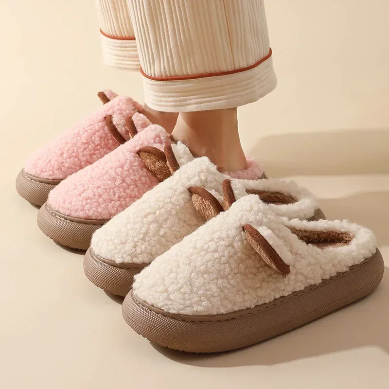 

Furry Women Indoor Home Slippers Warm Plush Winter Slippers for Women Fashion House Platform Shoes Slippers Soft Couples Slides