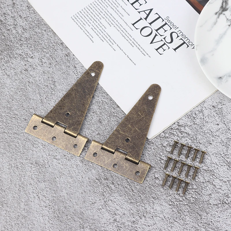 2pcs Antique Bronze Flat T Hinge For Barn Gates Vintage Jewelry Wooden Box Hinges Kitchen Cabinet Door Gate Household Supplies