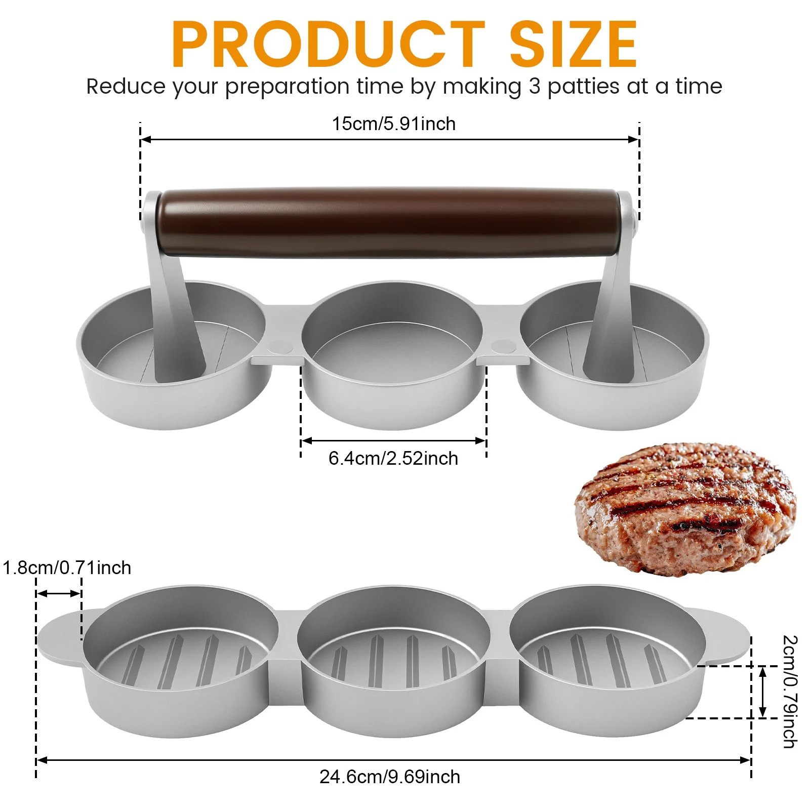 همبرغر باتي صانع الصحافة مع مقبض 3 تجويف قالب الفولاذ المقاوم للصدأ غير عصا قالب سمك تعديل المطبخ لحوم البقر أدوات شواء