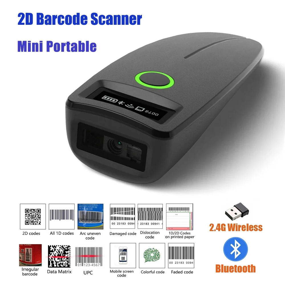 2D Barcode Scanner W7 Mini Wireless Bluetooth Handheld Portable 1D 2D QR Code Data Matrix PDF417 Reader With Storage Function