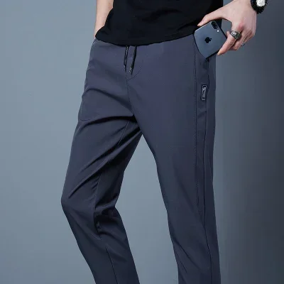 

Ice Silk Men's Pants 2023 Summer New Black Gray Thin Business Casual Pants Outdoor Elastic Breathable Straight Leg Sweatpants