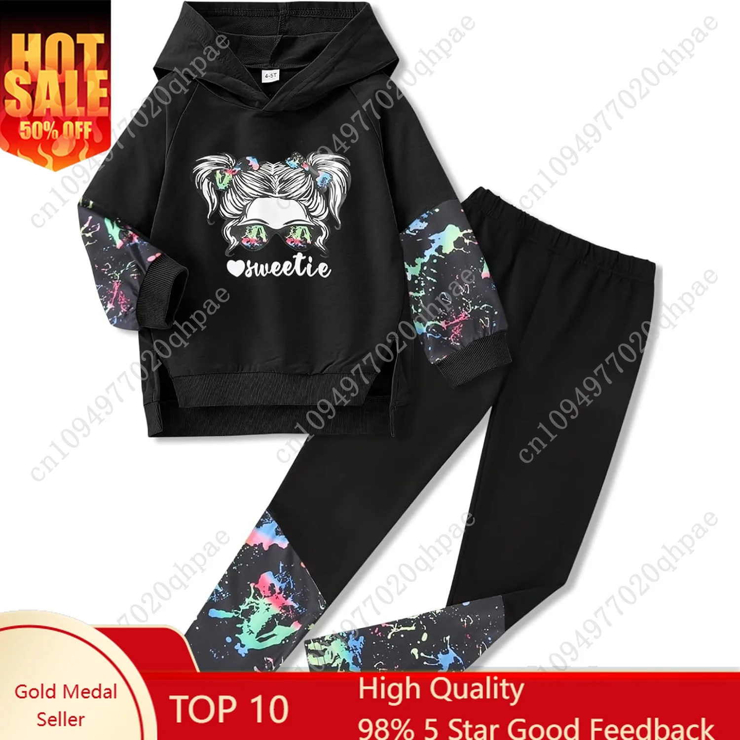 

Kids Girls Clothes Cool Girl Print Tie Dye Pullover Sweatshirt and Sweatpants 2 Pieces Outfits Set