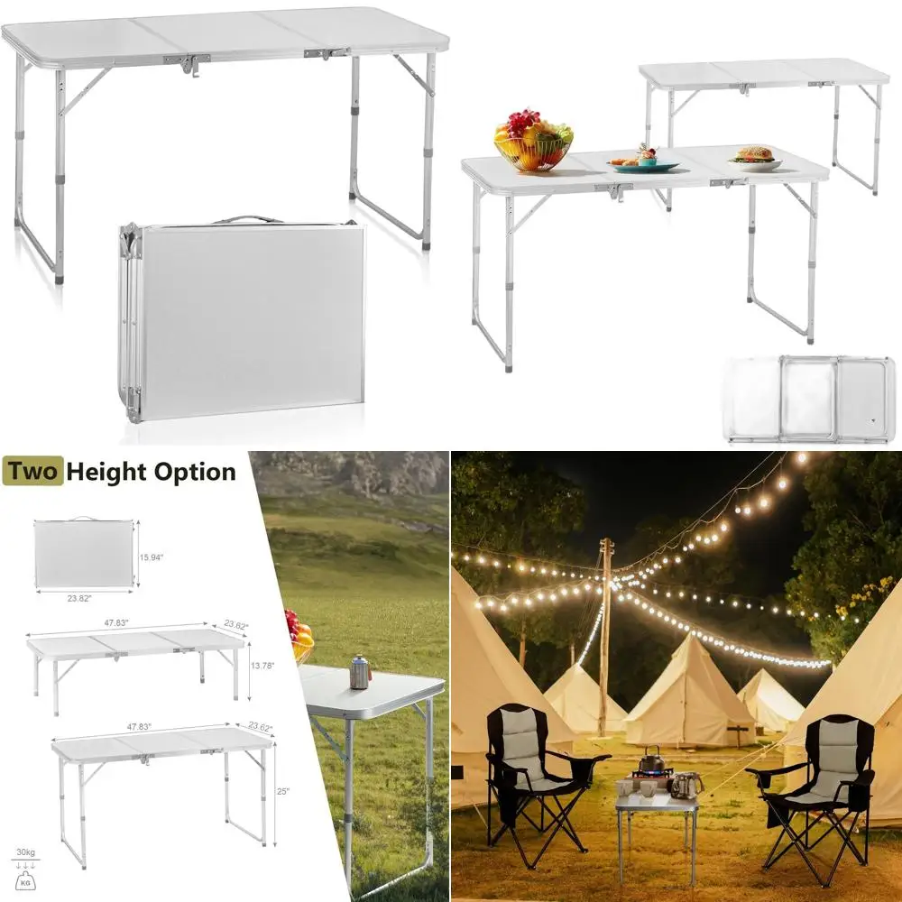 

Portable Folding Outdoor Picnic Table - Lightweight, Compact for Beach, Camping, BBQ, 120x60x35/65cm