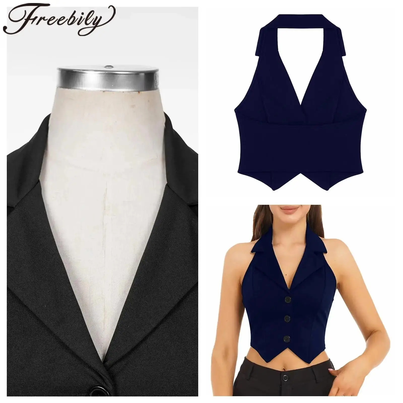 Elegant Women's Halter Vests Sleeveless Suits Waistcoat Mujer OL Office Ladies Crop Top for Business Commuting Formal Clothes