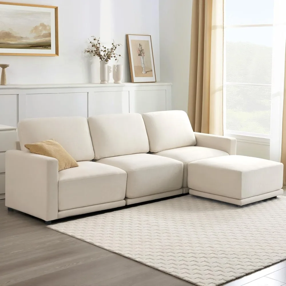 

112 Modular Sectional Couches for Living Room, L-Shaped Modern Sofa with Ottoman, 4-Piece Chenille Sofa Set for Home Furniture