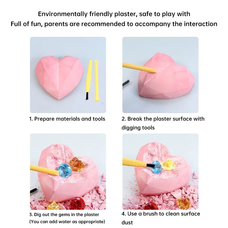 보석의 고고학 발굴 어린이를위한 보물 화석의 diy 수제 발굴 심장 교육 수제 장난감