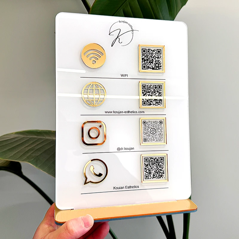 Customized 4 QR codes Business Social Media Sign Acrylic Perspex Scan To Pay Plate Instagram Google Facebook Paypal TIK Whatsapp