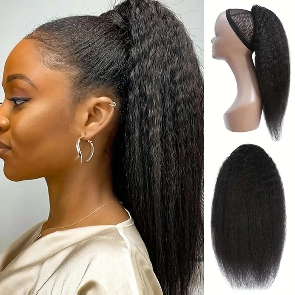 

# 1B Кудрявый прямой хвост на шнурке, человеческие волосы, обертывание вокруг хвоста на шнурке, парики 100 г, наращивание волос на клипсе для косплея