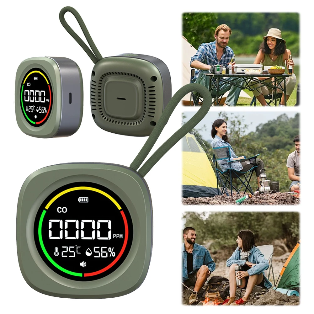 

3 In 1 Carbon Monoxide Detector 1000mAh CO Air Quality Monitor CO Detector Alarm Temp Humidity Sensor for Outdoor Camping RV Car