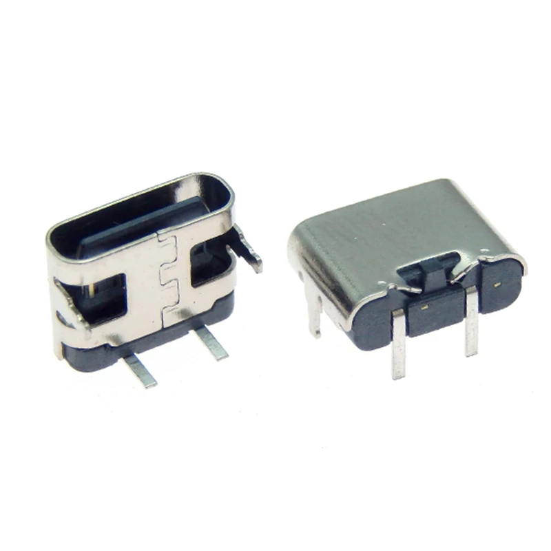 10Pcs Type-C 2Pin Horizontal 90 ° 180° Plug-in Board Quick Charging Type-C Female USB Female Plug-in Connector