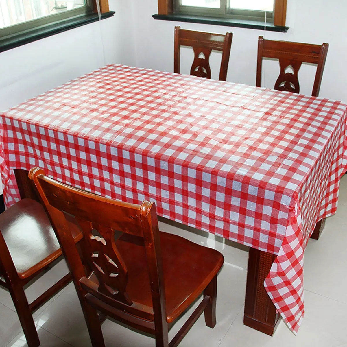 

6Pcs Table Covers Disposable Rectangular Plastic Cover for Picnic Banquet Party Use 137x274cm Grid Tablecloth Plastic Tablecloth