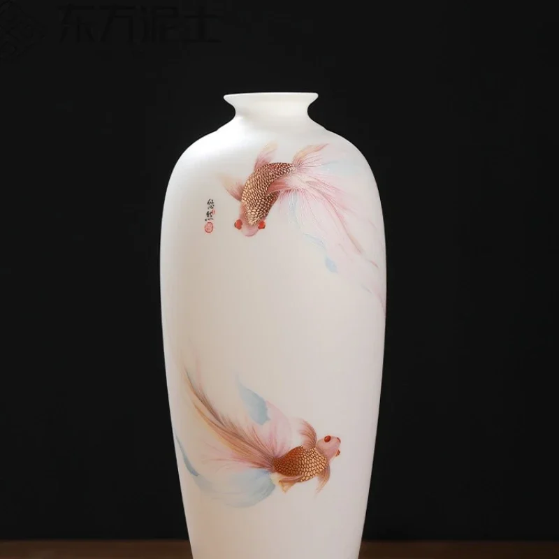 

Восточная глина, китайская высококачественная изысканная керамическая художественная ваза для гостиной, настольная цветочная композиция