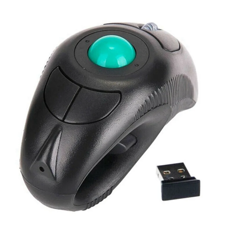 AT-2.4G Ratón de aire inalámbrico Trackball ergonómico Dedo de mano Ratón USB Trackball óptico USB