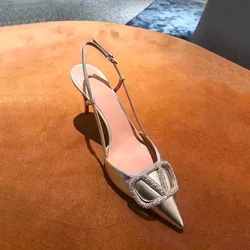 2024 new women's v-shaped high heels pointed toe nude shoes stiletto pointed toe party dress sandals elegant ladies