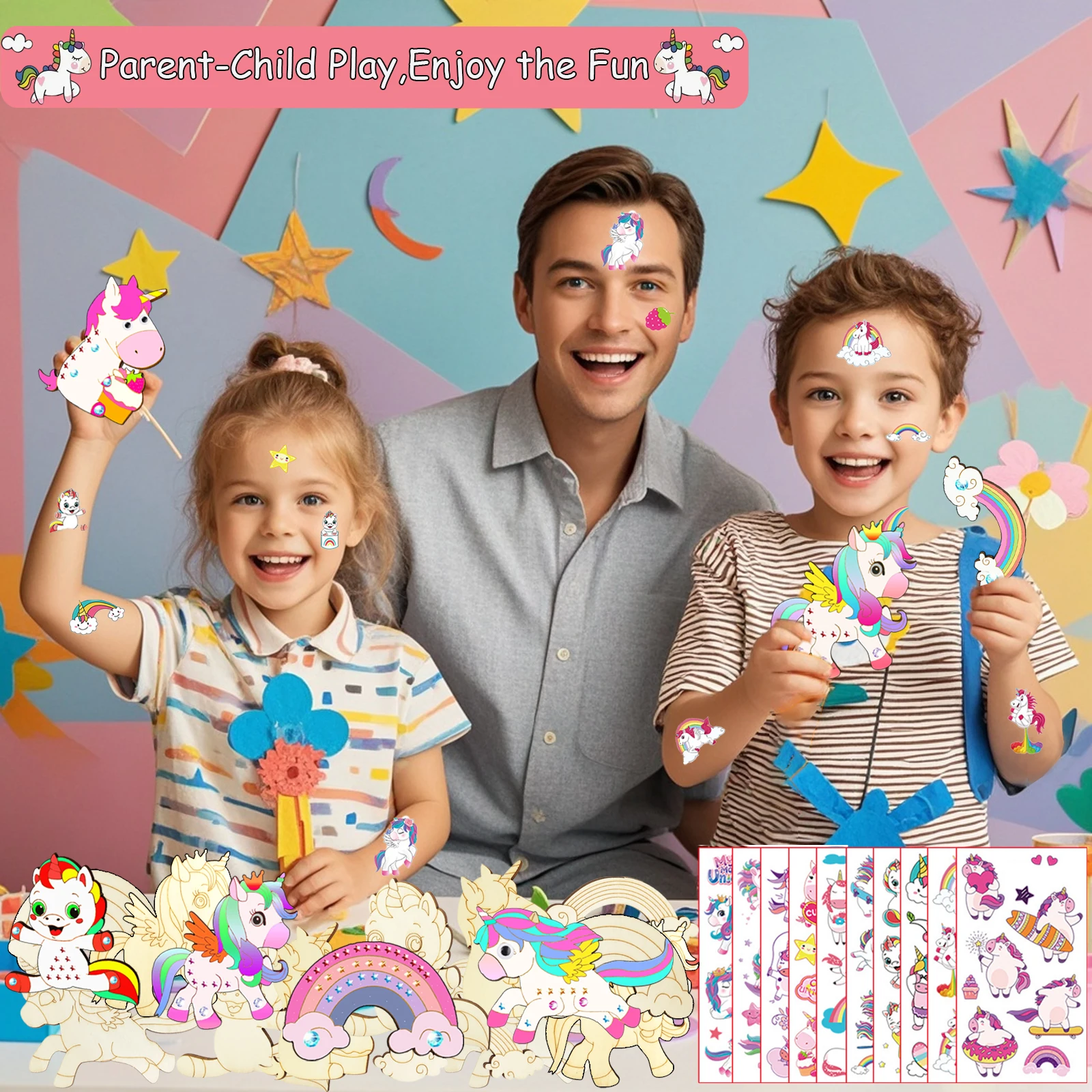 270 유니콘 나무 수공예품 세트, 나무 수공예품, 생일 파티 수공예품, 소녀/소년의 DIY 수공예품에 적합