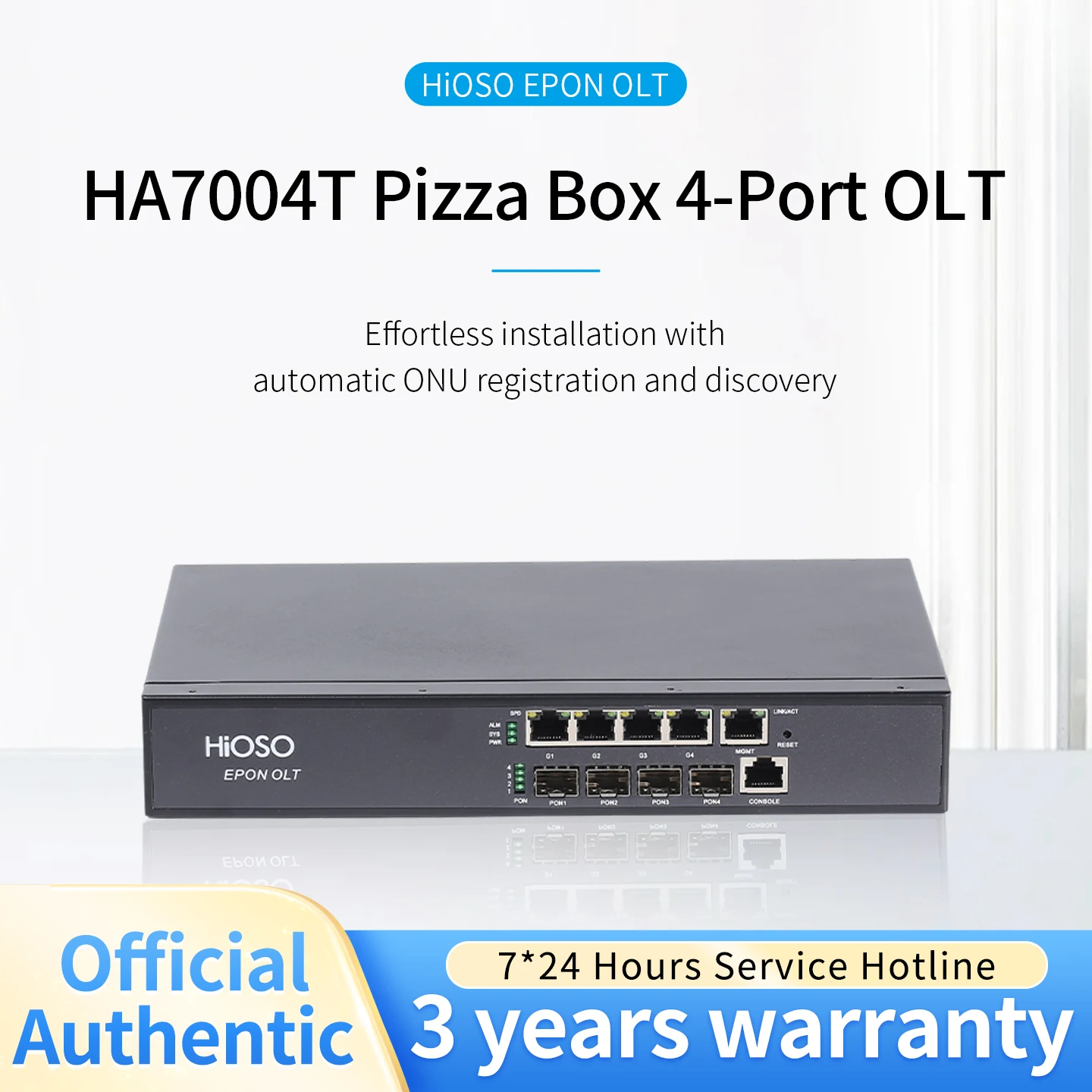 

HiOSO HA7004T 4PON EPON OLT 1:64 Full Load 256 ONU ONTs Fiber Optic FTTx FTTH Optical Network Unit
