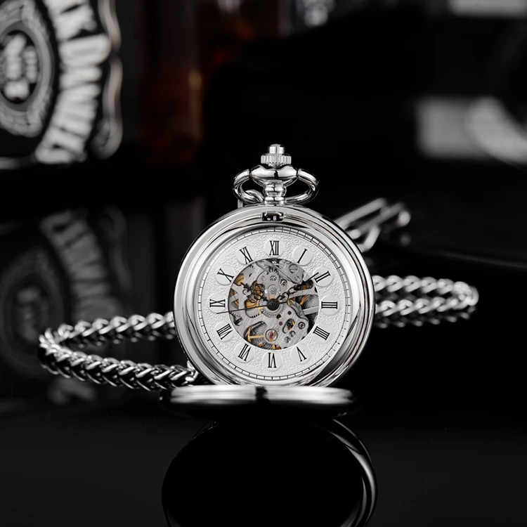 New Hand Wind Mechanical Men Pocket Watch Skeleton Dial Steampunk Necklace Pendant Vintage Dress Fob Watches for Weeding Gift