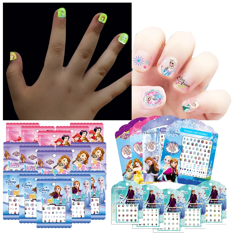 Pegatinas de dibujos animados de Disney para niñas, pegatinas de uñas de Frozen, Elsa, Anna, Sofía, Blancanieves, 1 piezas al azar