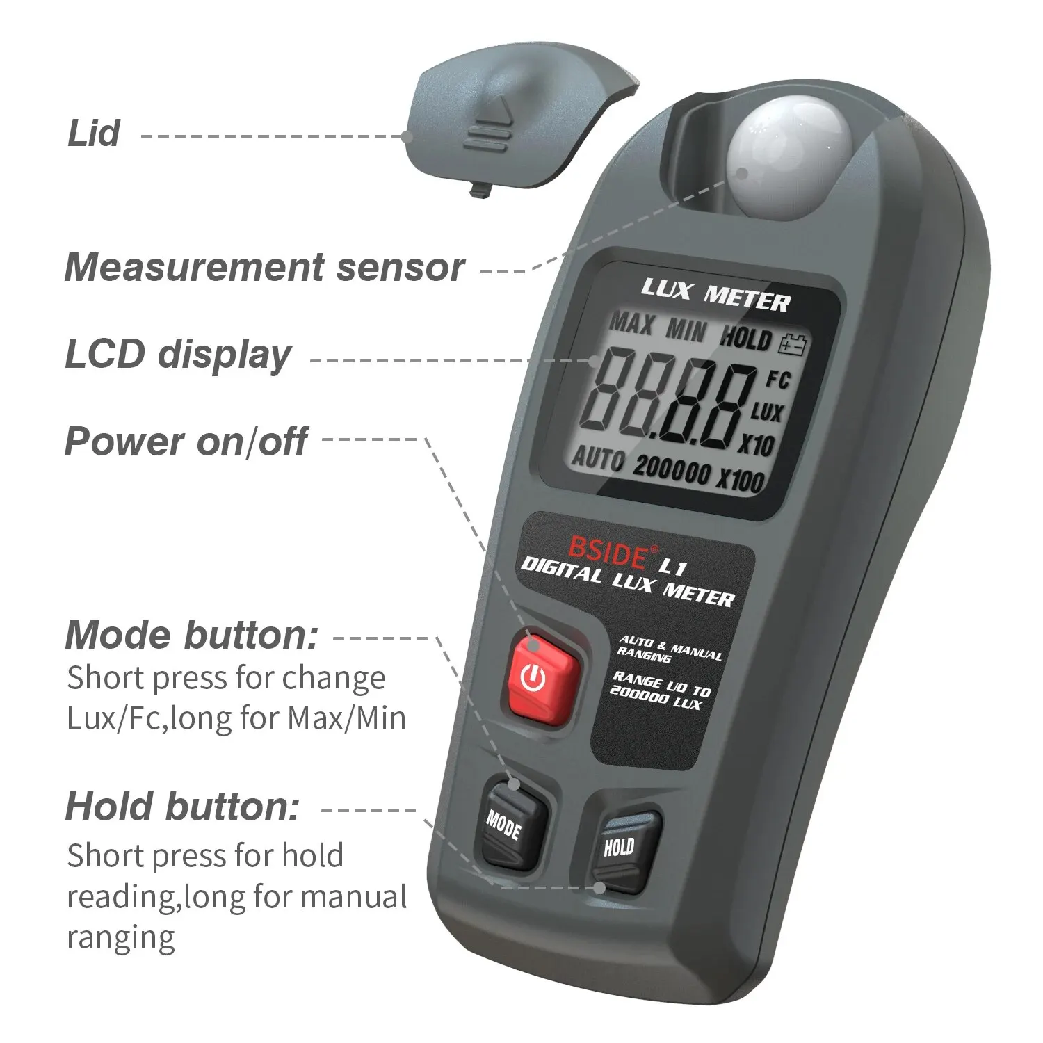 Cyfrowy miernik Lux Iluminometr 0~200,000lux Kieszonkowy miernik światła LCD Lux/FC Miernik Tester Czujnik Fotometr Luxmeter