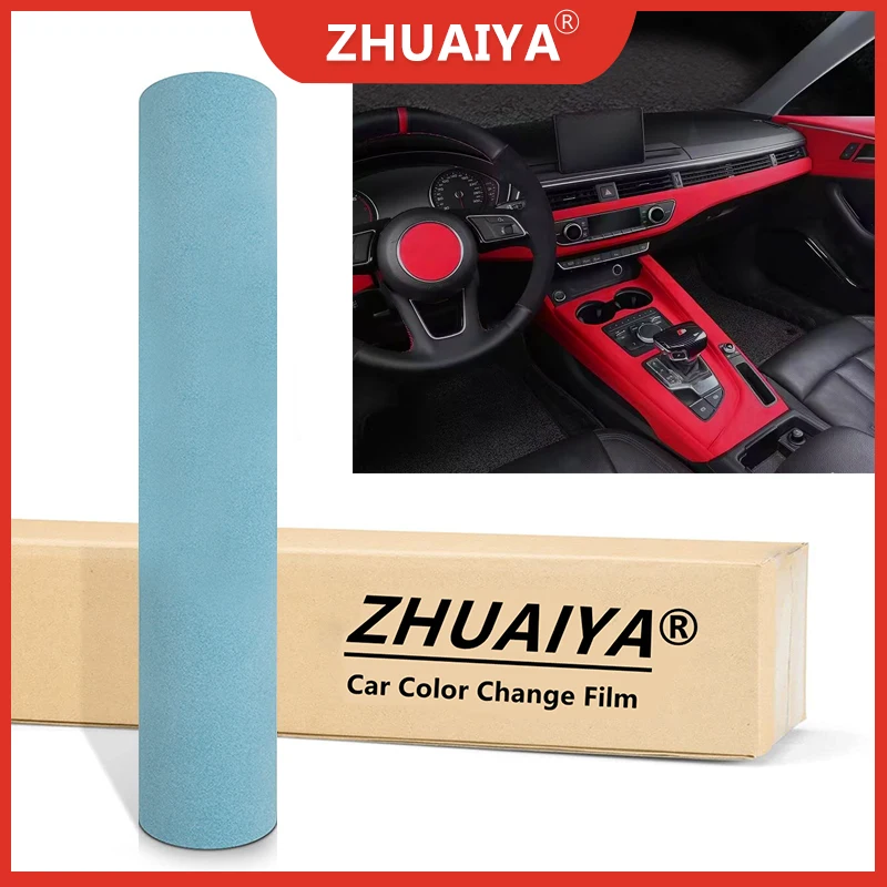 Light Blue 152*15M Velvet Fabric Suede Car Vinyl Wrapping Film Change Color Sticker Self Adhesive for Protect Film Body Stickers