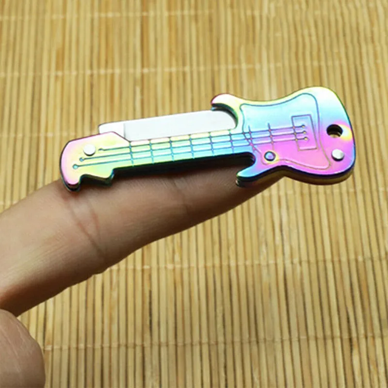 Hot Mini Guitar Key Knife Stainless Steel Folding Knife Household Self-Defense Pocket Portable Tools Can Be Made Of Key Chain