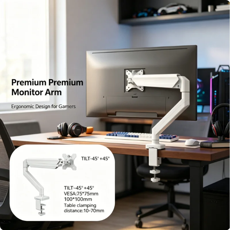 

Gaming Single Monitor Desk Mount Ergonomic Adjustable Universal Bracket Fits 32 Inch 19.8 Lbs Computer Display