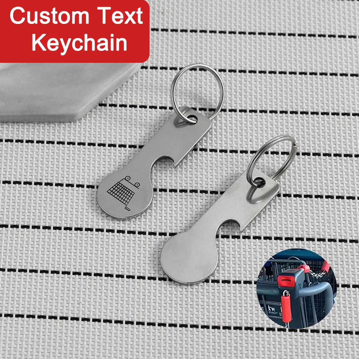 

2Pcs Custom Text Keychain Personalized Name Supermarket Cart Token Laser Engraving Metal Gift Customized Text Beer Bottle Opener