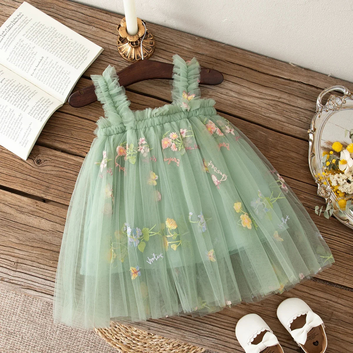 فستان الأميرة الصيفي للفتيات بدون أكمام على شكل زهرة الكرمة الشبكية للطفل بعمر 0-2 سنة فستان أطفال رائع بدون حمالات لأعياد الميلاد للفتيات