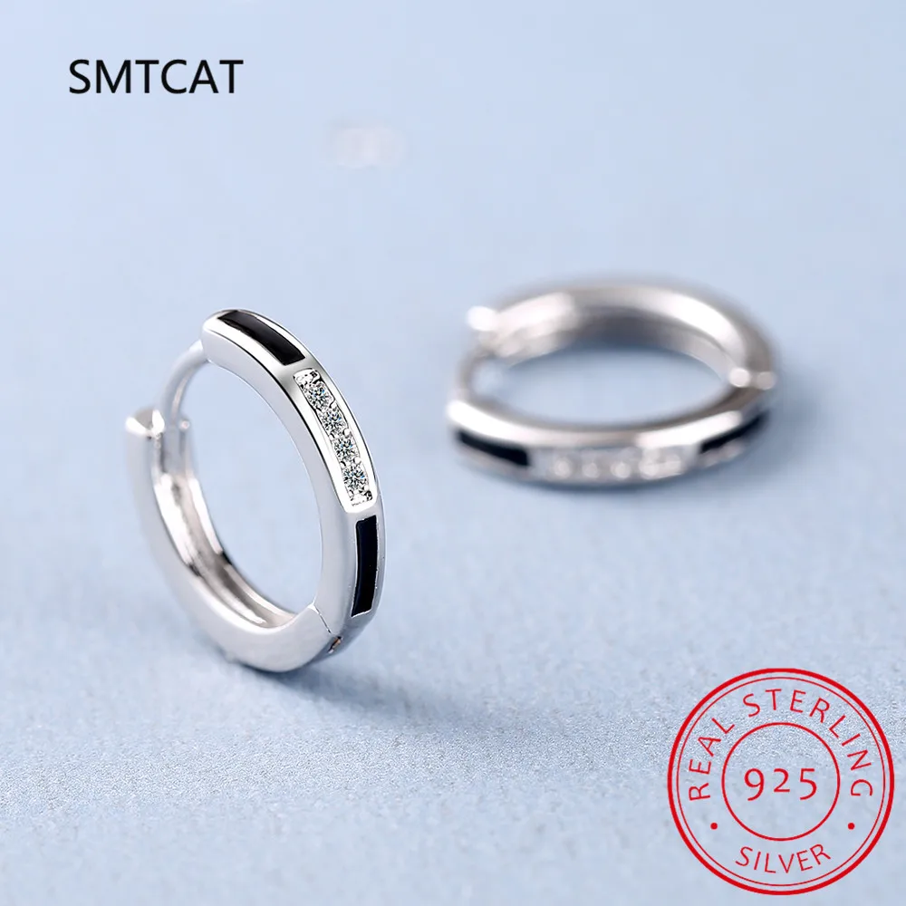 

Стерлингового серебра 925 пробы, готическая черная эмаль, пряжка для ушей для женщин, модные серьги-кольца в стиле панк Huggies, очаровательные ювелирные аксессуары