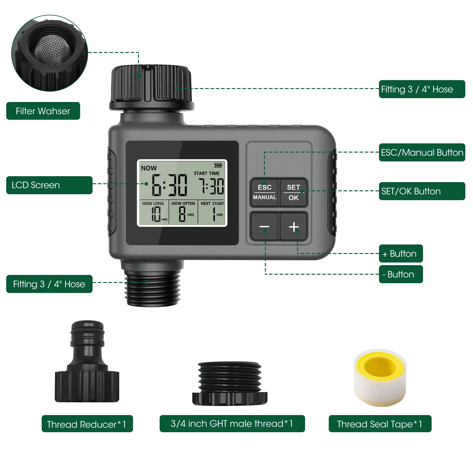 Water Timer Programmable Sprinkler Timer for Garden Hose Outdoor Hose Timer with Rain Delay/Manual Watering System